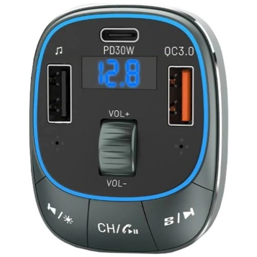 FM модулятор Vention PD 54W 3-Port USB (C+A+A) LED/USB Flash/Bluetooth, вольтметр (FFLB0)