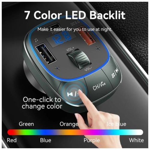 FM модулятор Vention PD 54W 3-Port USB (C+A+A) LED/USB Flash/Bluetooth, вольтметр (FFLB0)