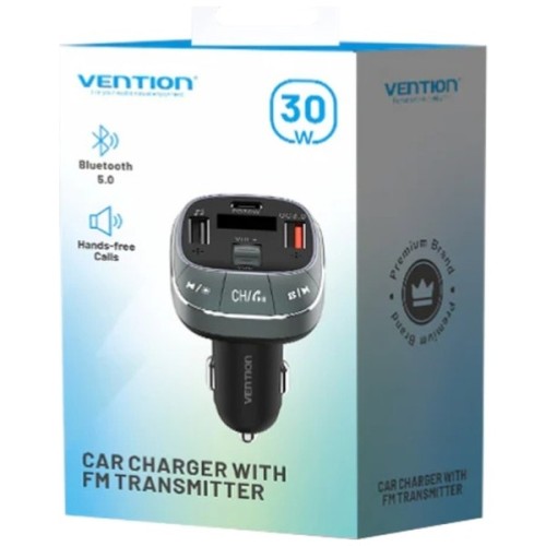 FM модулятор Vention PD 54W 3-Port USB (C+A+A) LED/USB Flash/Bluetooth, вольтметр (FFLB0)