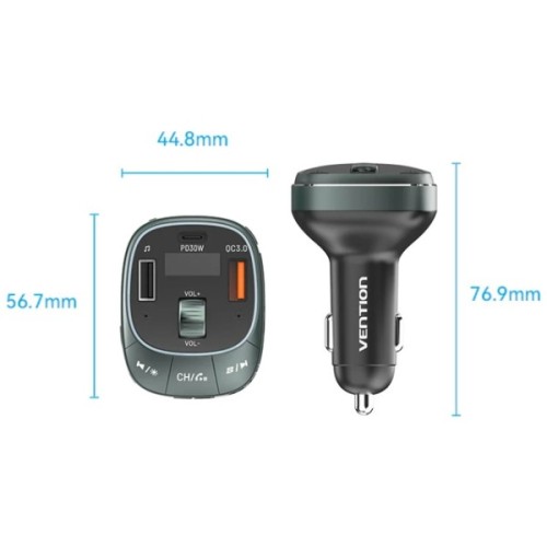FM модулятор Vention PD 54W 3-Port USB (C+A+A) LED/USB Flash/Bluetooth, вольтметр (FFLB0)