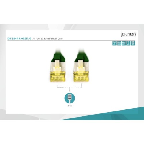 Патч-корд 0.25м, SFTP, cat.6A, AWG 26/7, Cu, LSZH, green Digitus (DK-1644-A-0025/G)
