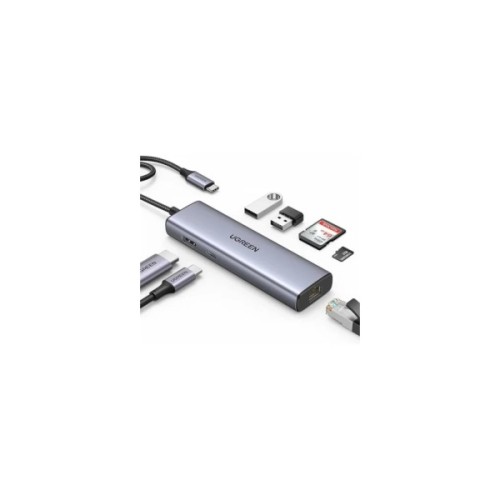 Концентратор Ugreen USB-C 6-in-1 2xUSB-A + 1xUSB-C PD100W + DisplayPort 4K60Hz + 1xRJ45 1000Mbps black (75643)