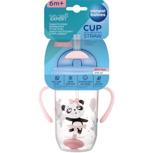 Поїльник-непроливайка Canpol babies Exotic Animals з трубочкою і обтяжувачем 270 мл Рожева (56/606_pin)