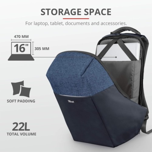 Рюкзак для ноутбука Trust 16", Nox Anti-theft Blue (23307)