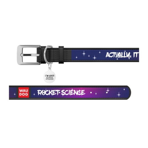 Нашийник для тварин WAUDOG Design "Космос. Ракетобудування" Ш 25 мм Д 37-48 см чорний (0025-0124-01)