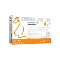 Таблетки для тварин Unicum 4 в 1 від бліх, кліщів, гельмінтів з пробіотиком для собак 10-20 кг (4820275970329)
