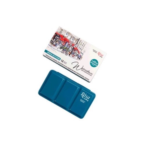 Акварельні фарби Rosa Gallery Urban Sketching в металевому пеналі Бірюза 12 кольорів кювета (4823098525691)