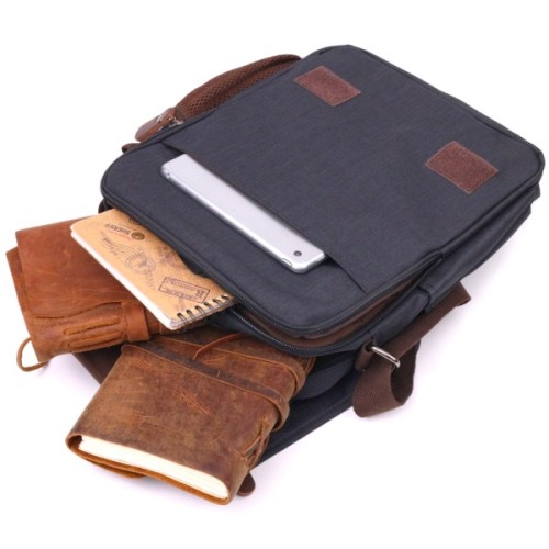 Сумка Vintage Вертикальна чоловіча через плече текстильна Чорна (21261)