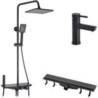 Душовий гарнітур Kroner Armada-SCH066 + змішувач Edelstahl Klassisch-SCH010 + трап лінійний Harz SCH60 Sektion Schwarz (CVS30169)