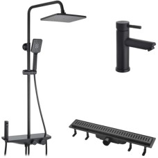 Душовий гарнітур Kroner Armada-SCH066 + змішувач Edelstahl Klassisch-SCH010 + трап лінійний Harz SCH60 Sektion Schwarz (CVS30169)