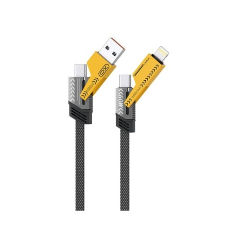 Дата кабель USB 2.0 AM to USB-C + USB 2.0 AM to Lightning 1.0m 60W black XO (NB283_4-in-1_Black)
