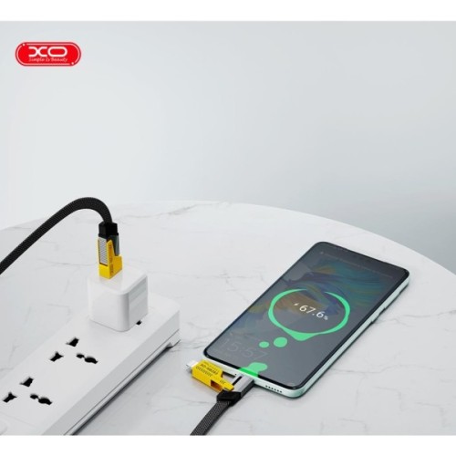 Дата кабель USB 2.0 AM to USB-C + USB 2.0 AM to Lightning 1.0m 60W black XO (NB283_4-in-1_Black)