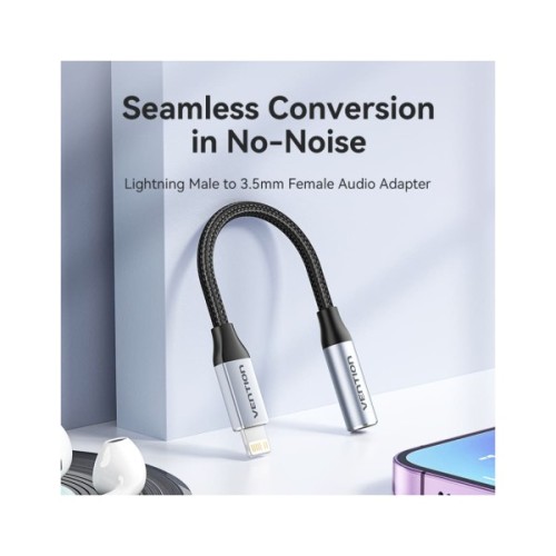 Перехідник Lightning to 3.5mm 0.1m cotton braided aluminum gray Vention (BMBHA)