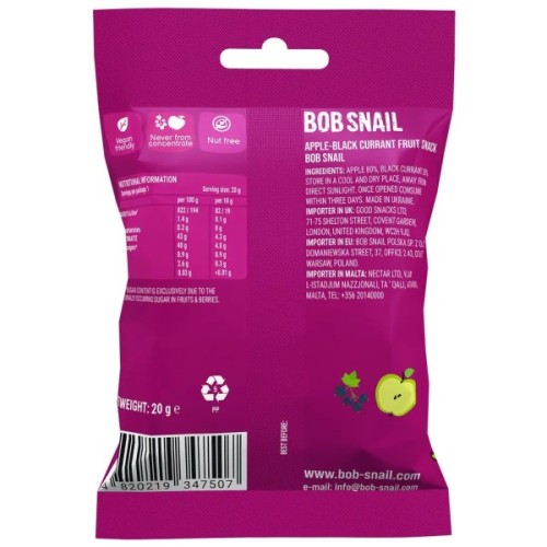 Дитячі снеки Bob Snail фруктові яблуко-чорна смородина 40 г (1740861)
