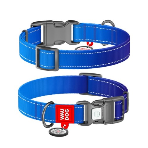 Нашийник для тварин WAUDOG Nylon Mono з QR паспортом, пластиковий фастекс XL синій (521612)