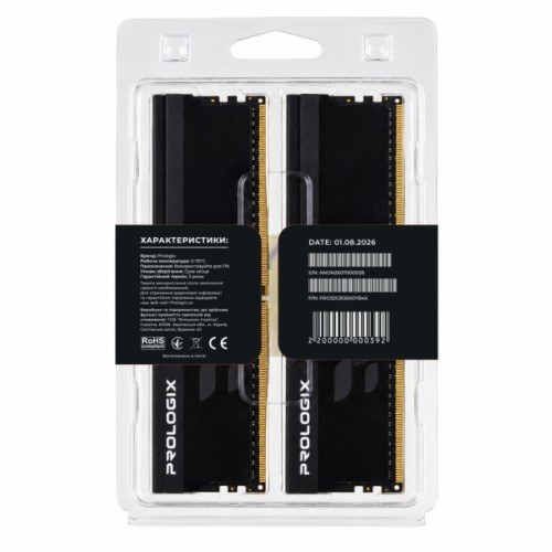 Модуль пам'яті для комп'ютера DDR4 32GB (2x16GB) 3600 MHz Onyx Black Prologix (PRO32GB3600YB4K)