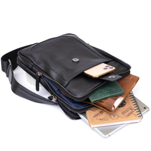 Сумка Shvigel На два відділення шкіряна Чорна (11283)