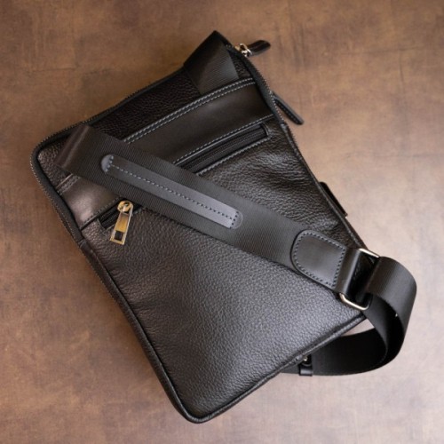 Сумка Shvigel На два відділення шкіряна Чорна (11283)