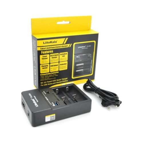 Зарядний пристрій для акумуляторів Liitokala 2 Slots, USB1/QC/3.0, USB2/2.4A, NiMHC(R14)/SC/AA/AAA/17670, Li-ion10440...26650 (Lii-TR2000)