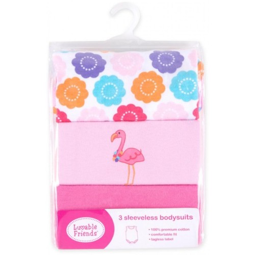 Боді дитяче Luvable Friends 3 шт без рукавів з малюнком для дівчаток (37310.0-3 F)
