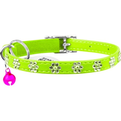 Нашийник для тварин WAUDOG GLAMOUR "Квіточка" з резинкою і стразами для кішок (салатовий) (32555)