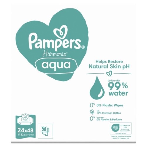 Дитячі вологі серветки Pampers Harmonie Aqua 24 пачки х 48 шт (8006540811276)