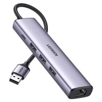 Концентратор Ugreen USB 3.0 to 3хUSB 3.0/Type-C+RJ45(1000M) Ethernet 5in1 CM475 (60554)