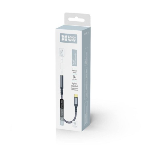 Перехідник USB-C to 3.5mm F 0.14m gray ColorWay (CW-AD-CJ)