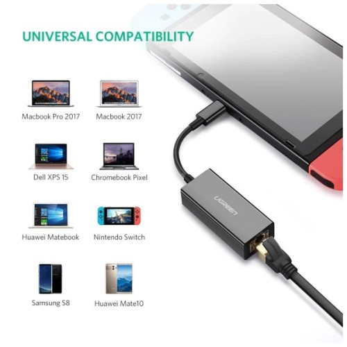 Перехідник USB-C 3.1 to RJ45 1000Mbps black Ugreen (50307)