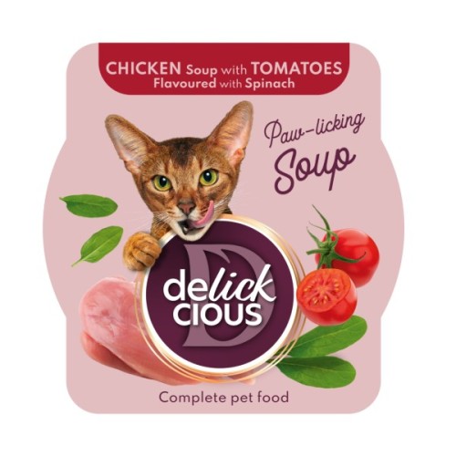 Вологий корм для кішок Delickcious Суп з курки з томатами та додаванням шпинату 80 г (4820269141551)