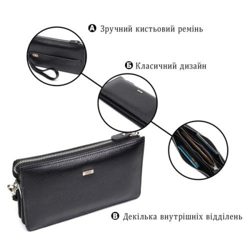 Гаманець Bond Accessories На два відділення з натуральної шкіри флотар Чорна (22047)