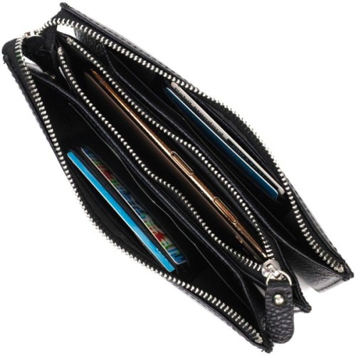 Гаманець Bond Accessories На два відділення з натуральної шкіри флотар Чорна (22047)