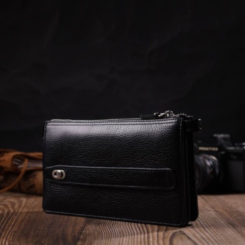 Гаманець Bond Accessories На два відділення з натуральної шкіри флотар Чорна (22047)