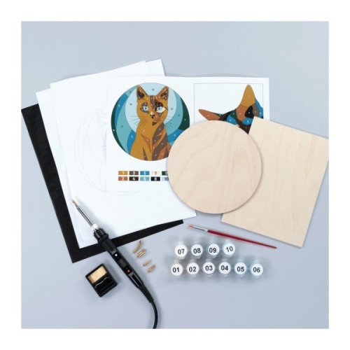 Набір для творчості Rosa Start Cats випалювання картини на дереві, з фарбами, в коробці (4823098544708)
