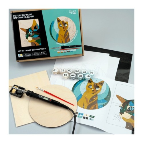 Набір для творчості Rosa Start Cats випалювання картини на дереві, з фарбами, в коробці (4823098544708)