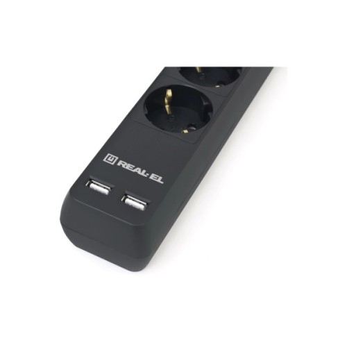 Мережевий фільтр живлення REAL-EL REAL-EL RS-6 PROTECT USB, 5m, black (EL122300018)