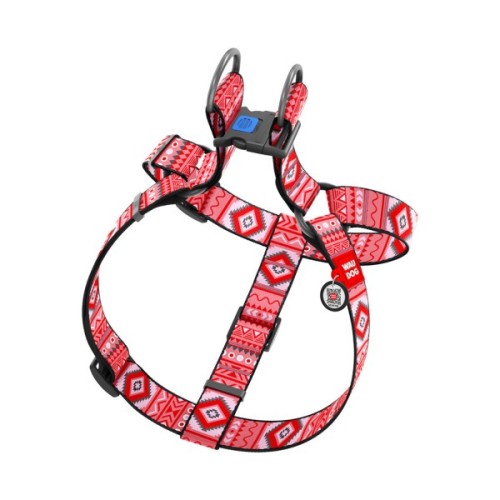 Шлея для собак WAUDOG Nylon з QR паспортом "Етно червоний" пластиковий фастекс XL (324-0133)
