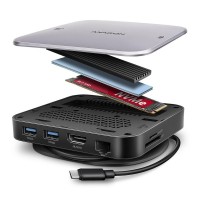 Порт-реплікатор AXAGON USB 3.2 Gen 2 (3.1 Gen 2) Type-C 9in1 hub, 10 Gbps. grey (HMC-UFO)