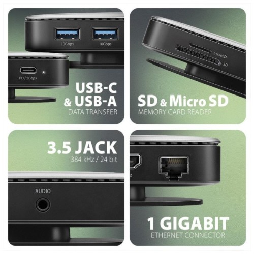 Порт-реплікатор AXAGON USB 3.2 Gen 2 (3.1 Gen 2) Type-C 9in1 hub, 10 Gbps. grey (HMC-UFO)