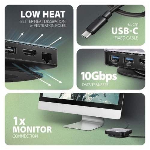 Порт-реплікатор AXAGON USB 3.2 Gen 2 (3.1 Gen 2) Type-C 9in1 hub, 10 Gbps. grey (HMC-UFO)