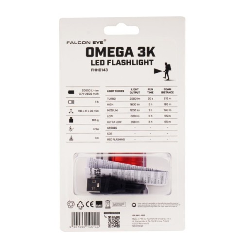 Ліхтар Falcon Eye тактичний Omega 3K (3000 Lm) White/Red LED Magnetic Rechargeable Type-C (FHH0143) (DAS303964)