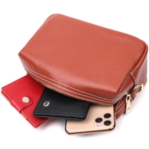 Сумка Vintage Жіноча з двома ременями з натуральної шкіри Коричнева (22273)