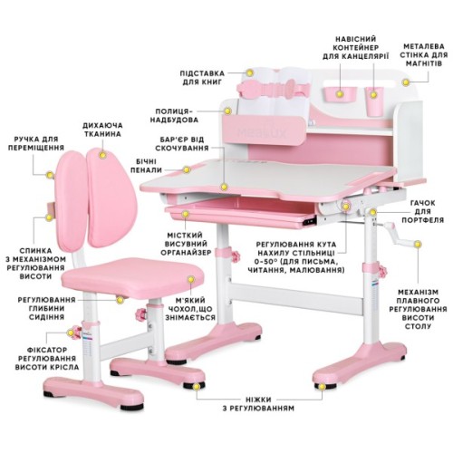 Парта зі стільцем Mealux Wave Grey (+ полиця) (BD-31 G)