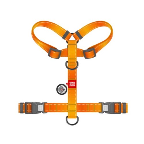 Шлея для собак WAUDOG Nylon Mono анатомічна H-подібна з QR паспортом, пластиковий фастекс, М помаранчева (54574)