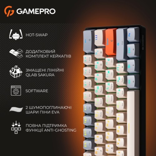 Клавіатура GamePro MK130 V2 Infinity QLAB Sakura Linear RGB USB UA Black (MK130-V2-B-QS)