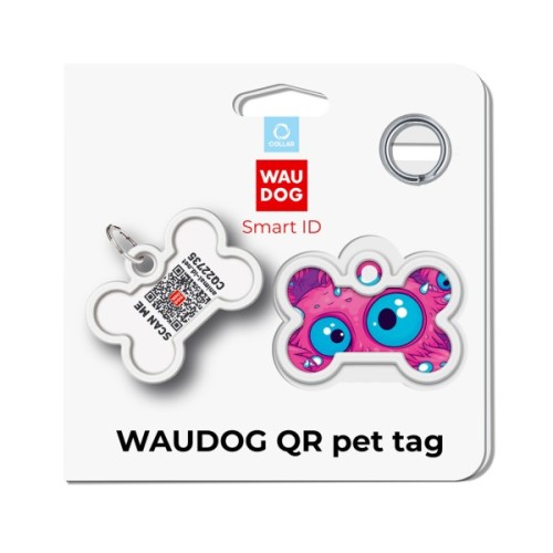 Адресник для тварин WAUDOG Smart ID з QR паспортом "Око монстра", кістка 40х28 мм (231-4049)