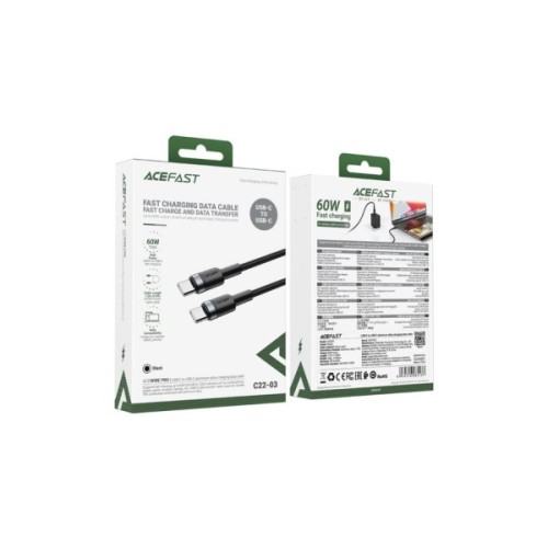 Дата кабель USB-C to USB-C 1.2m 60W black Acefast (6974316285137)