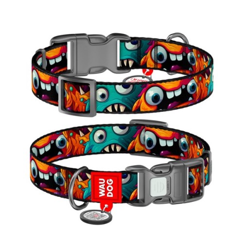 Нашийник для тварин WAUDOG Nylon з QR паспортом "Зубасті монстри" пластиковий фастекс XL (283-4048)