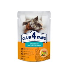 Вологий корм для кішок Club 4 Paws для стерилізованих в желе з куркою 80 г (4820083908934)