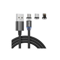 Дата кабель USB 2.0 AM to Lightning + Micro 5P + Type-C magnetic black Denmen (DN-D09E-BK)